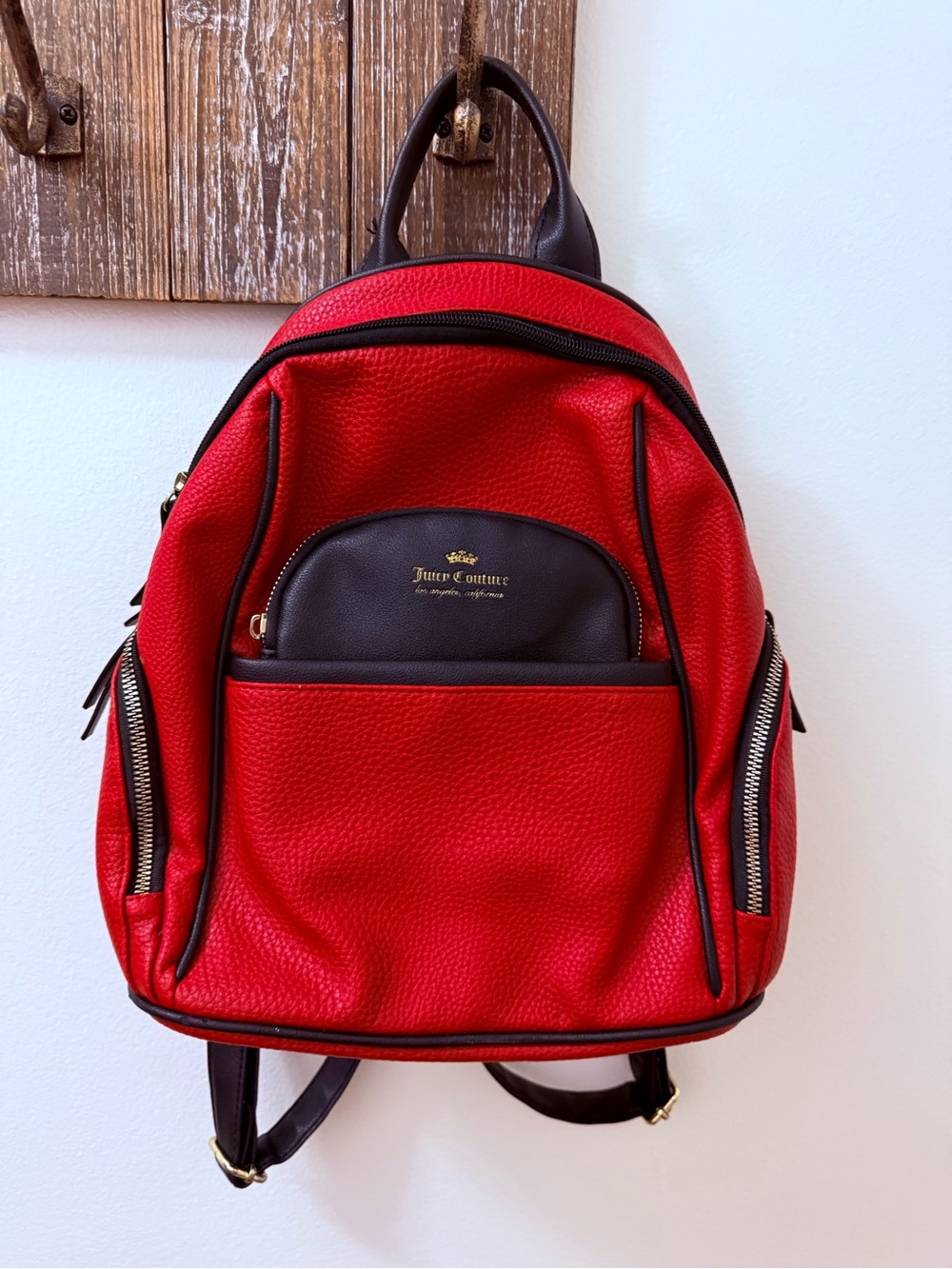 Juicy Couture Red Backpack with Black Trim and Gold Logo